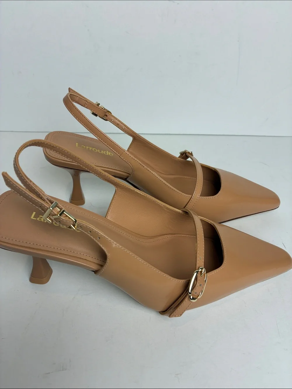 Larroude Ines Pump In Tan Leather Size 7 Office Elevated Basic Slingback Buckle